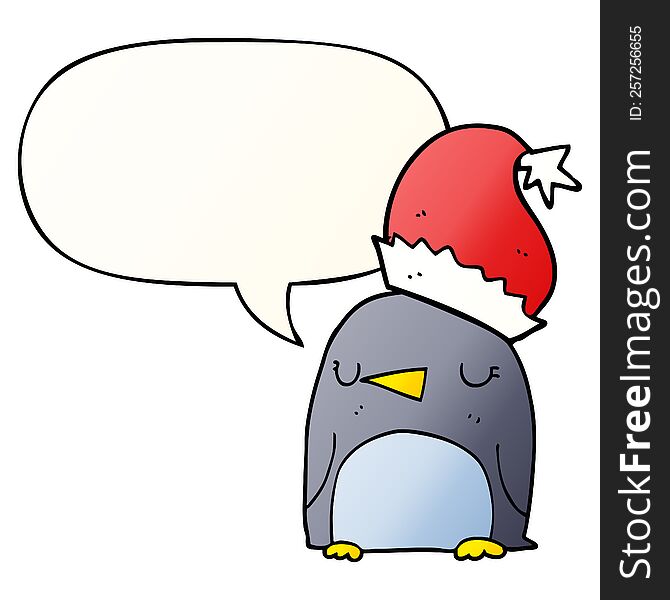 cute christmas penguin with speech bubble in smooth gradient style
