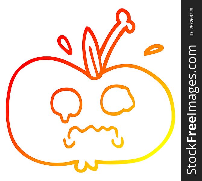 warm gradient line drawing of a cartoon of a sad apple. warm gradient line drawing of a cartoon of a sad apple
