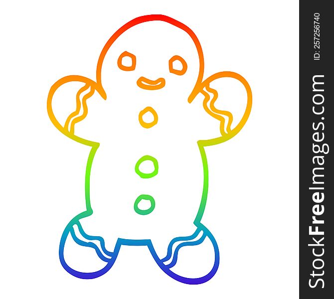 rainbow gradient line drawing of a cartoon gingerbread man