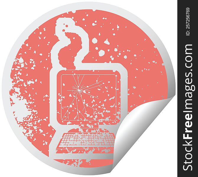 broken computer graphic distressed sticker illustration icon