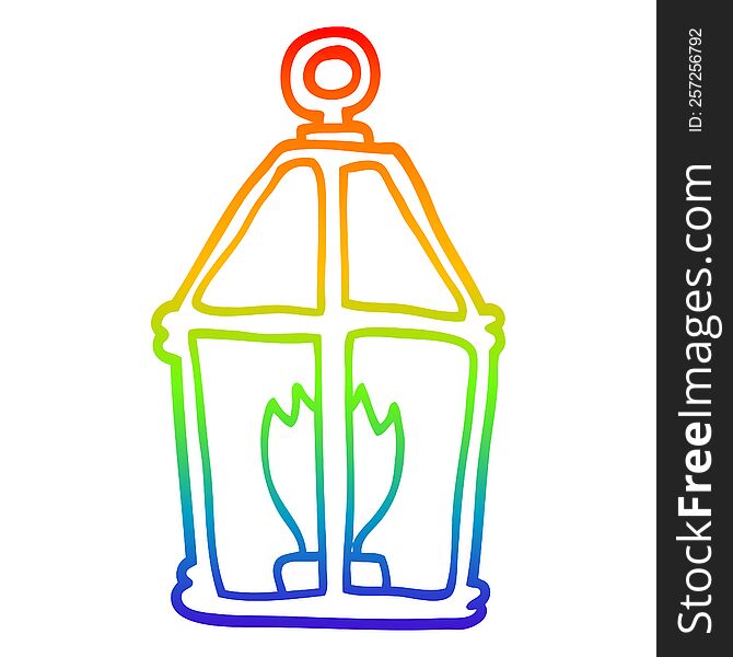 rainbow gradient line drawing of a cartoon old lantern