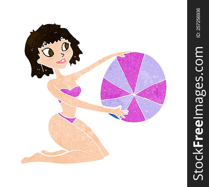 Cartoon Bikini Girl With Beach Ball