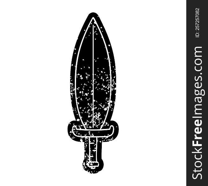 grunge distressed icon of a magic leaf knife. grunge distressed icon of a magic leaf knife