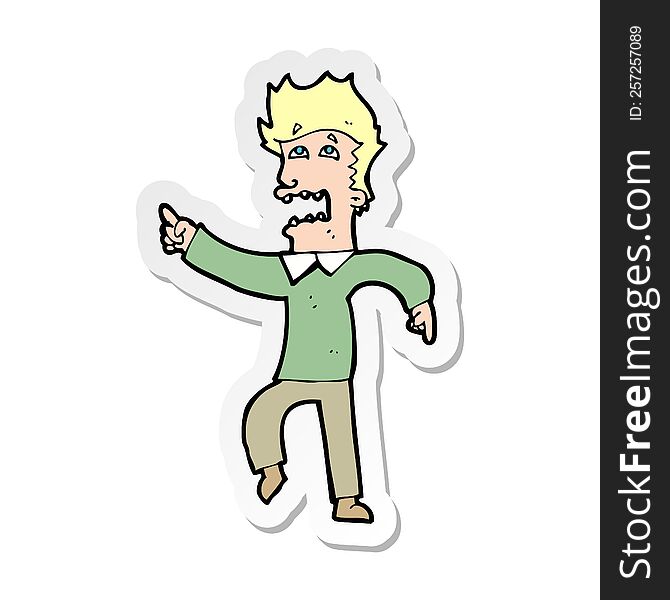 Sticker Of A Cartoon Frightened Man Pointing
