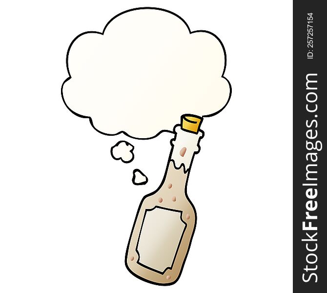 Cartoon Beer Bottle And Thought Bubble In Smooth Gradient Style