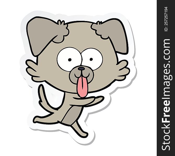 sticker of a cartoon running dog with tongue sticking out