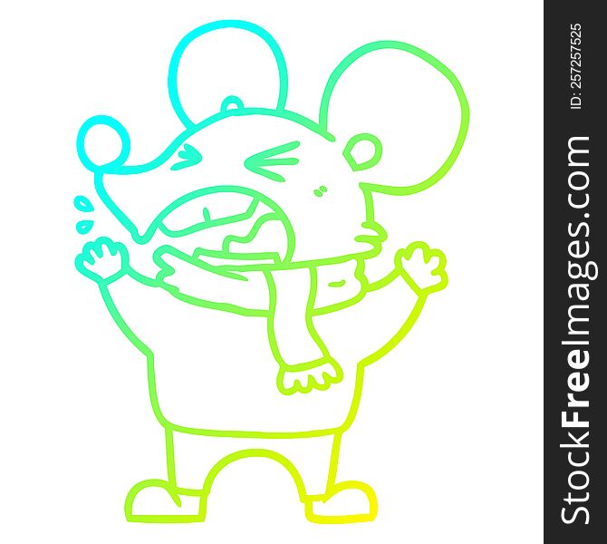 Cold Gradient Line Drawing Cartoon Angry Mouse