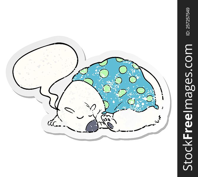 cartoon polar bear sleeping with speech bubble distressed distressed old sticker. cartoon polar bear sleeping with speech bubble distressed distressed old sticker