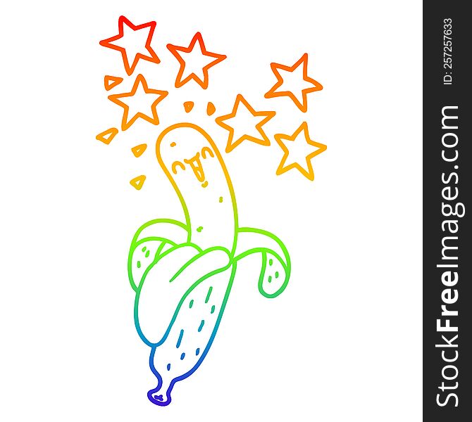 Rainbow Gradient Line Drawing Cartoon Magic Banana