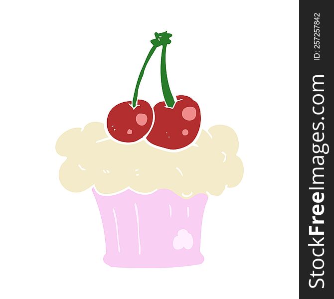 Flat Color Illustration Of A Cartoon Cupcake