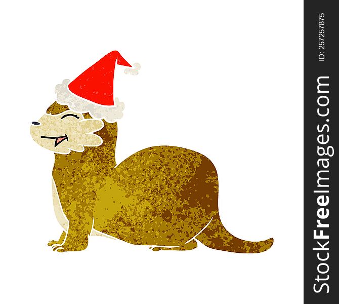 Laughing Otter Retro Cartoon Of A Wearing Santa Hat