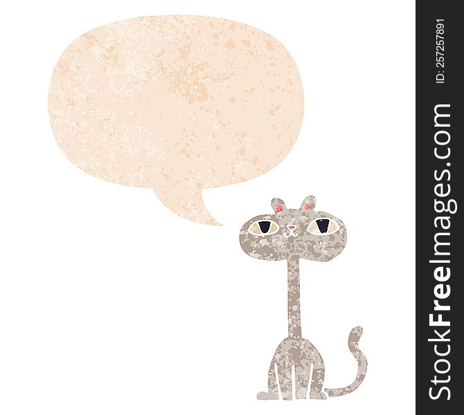 Cartoon Cat And Speech Bubble In Retro Textured Style