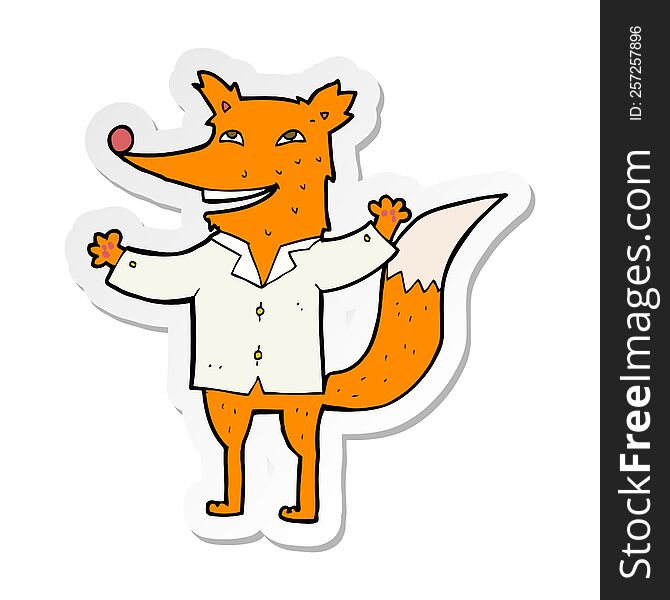 Sticker Of A Cartoon Happy Fox Wearing Shirt