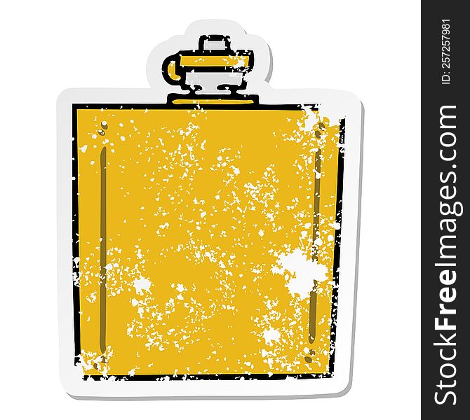 distressed sticker of a quirky hand drawn cartoon hip flask