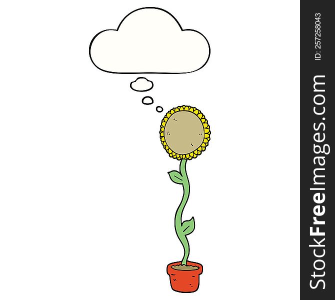 cartoon sunflower with thought bubble. cartoon sunflower with thought bubble