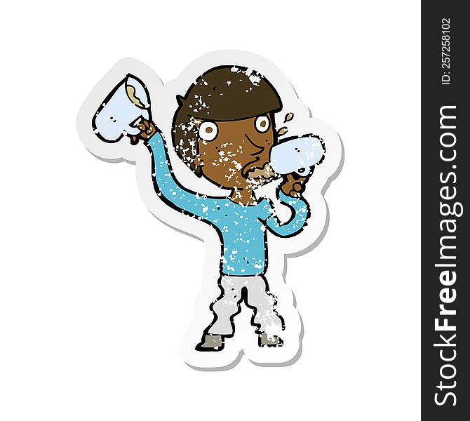 retro distressed sticker of a cartoon man drinking beer