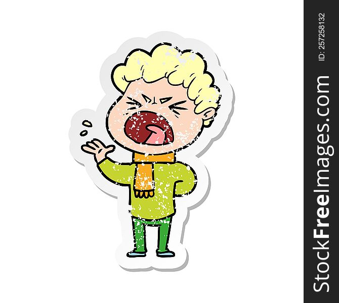 Distressed Sticker Of A Cartoon Furious Man