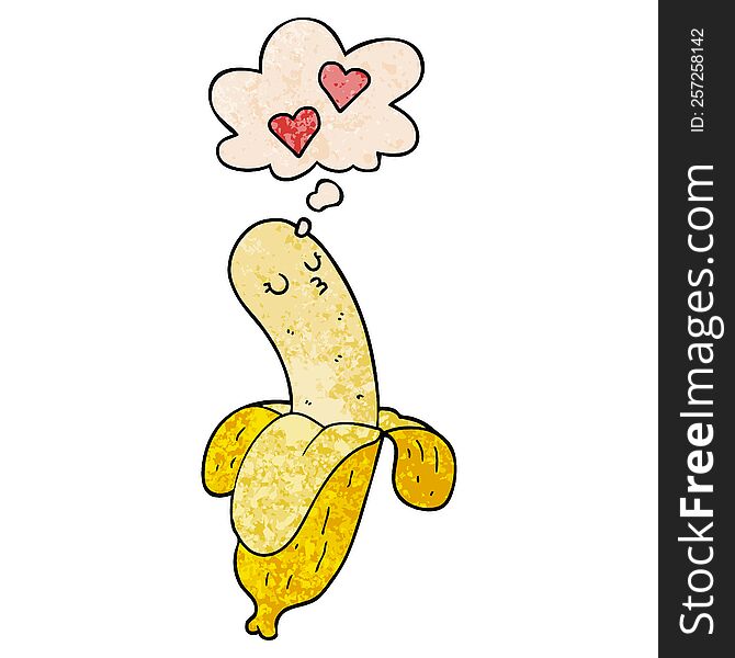 cartoon banana in love with thought bubble in grunge texture style. cartoon banana in love with thought bubble in grunge texture style