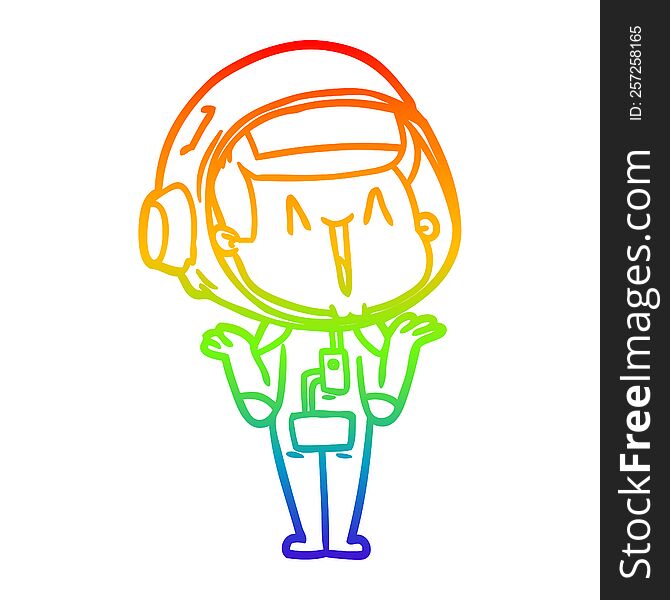 Rainbow Gradient Line Drawing Happy Cartoon Astronaut Shrugging Shoulders