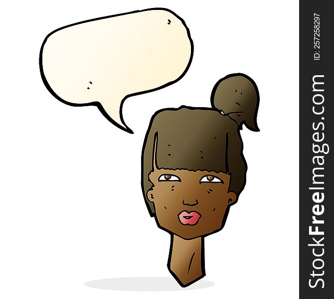Cartoon Female Head With Speech Bubble