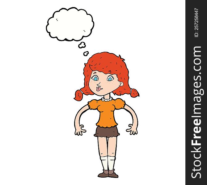 Cartoon Pretty Girl With Thought Bubble