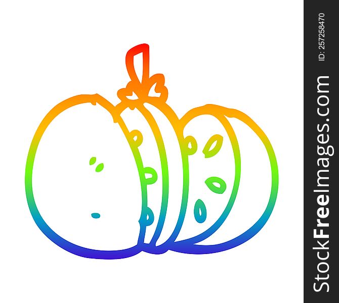 rainbow gradient line drawing of a cartoon cut orange