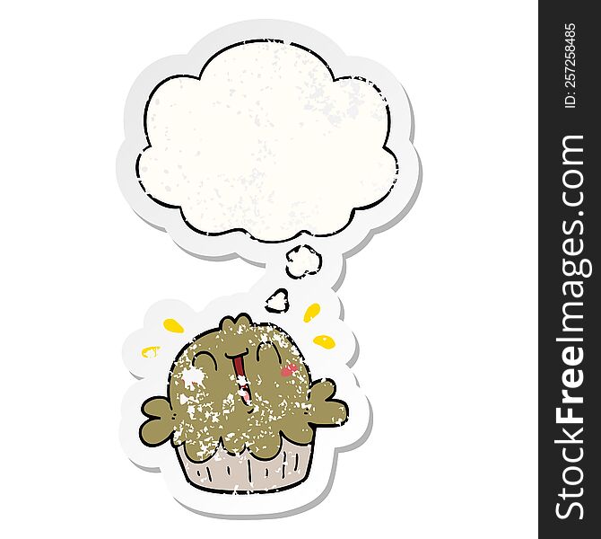 Cute Cartoon Pie And Thought Bubble As A Distressed Worn Sticker