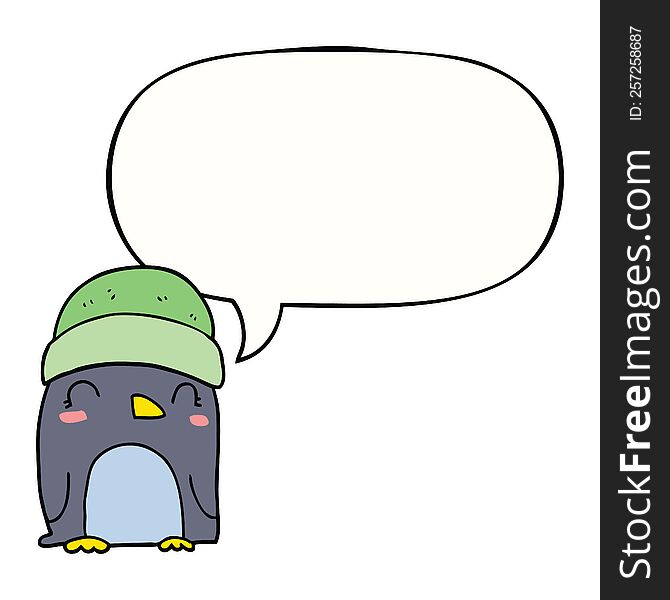 Cute Cartoon Penguin And Speech Bubble