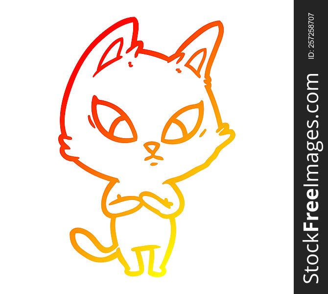 Warm Gradient Line Drawing Confused Cartoon Cat