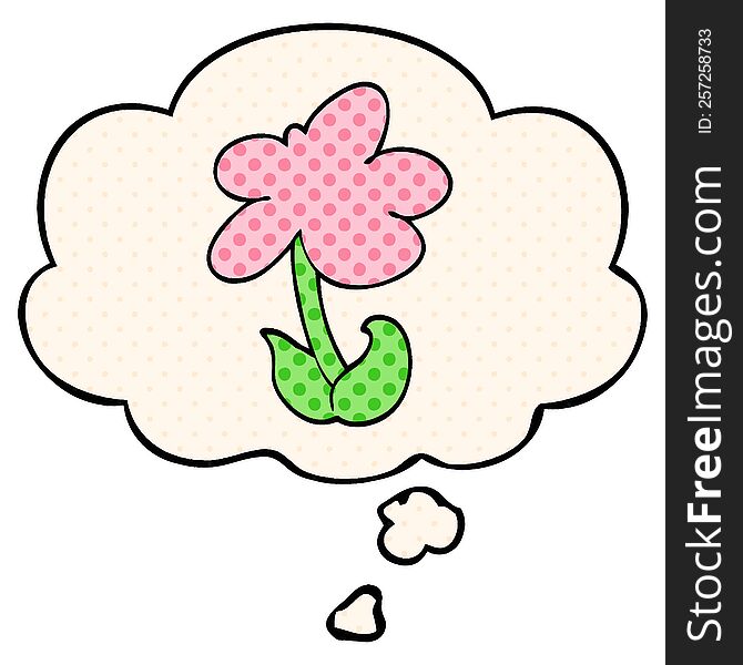 cute cartoon flower with thought bubble in comic book style