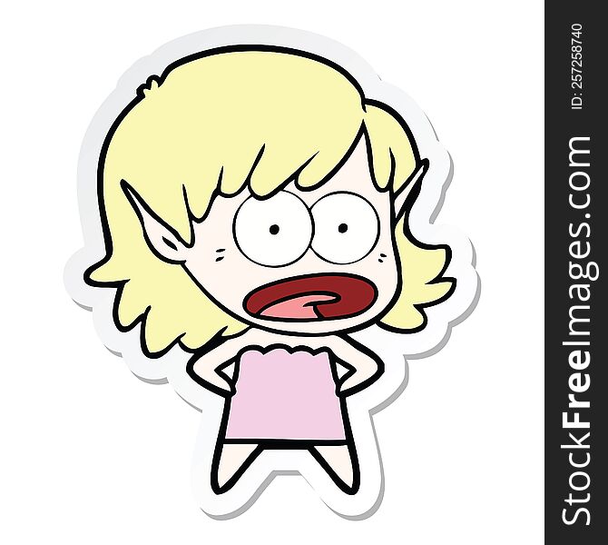 Sticker Of A Cartoon Shocked Elf Girl