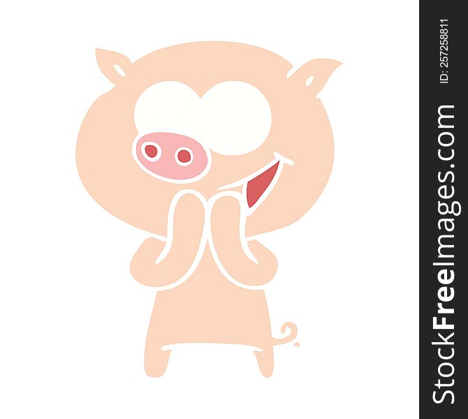 Cheerful Pig Flat Color Style Cartoon