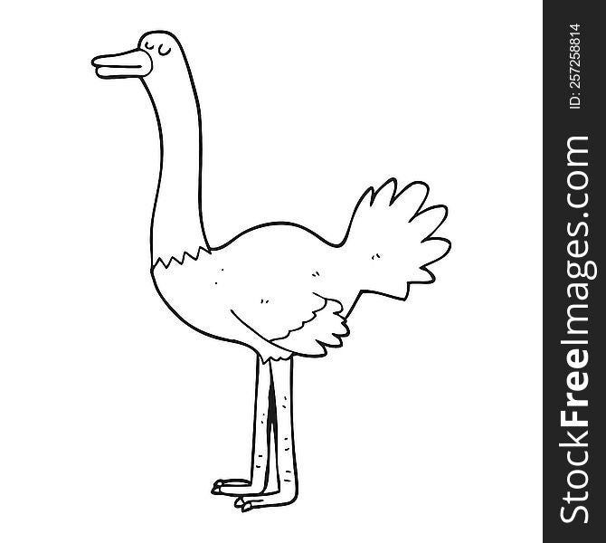 freehand drawn black and white cartoon ostrich