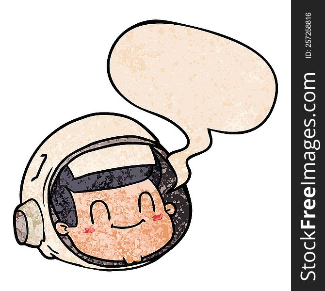 Cartoon Astronaut Face And Speech Bubble In Retro Texture Style