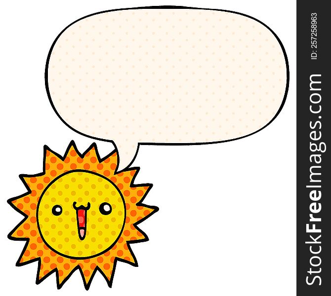 cartoon sun with speech bubble in comic book style