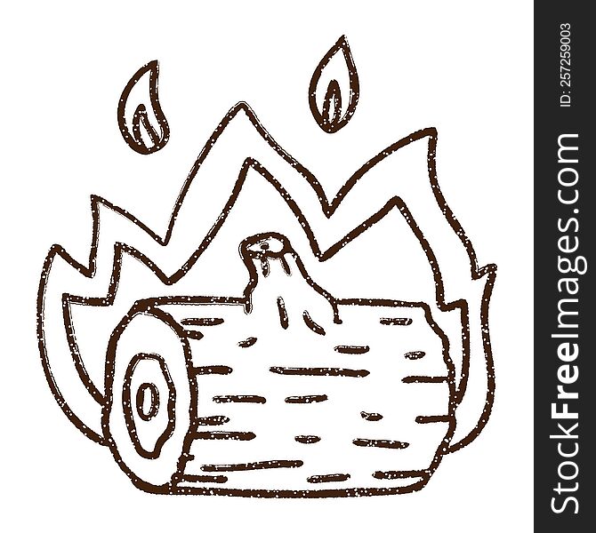 Burning Log Charcoal Drawing