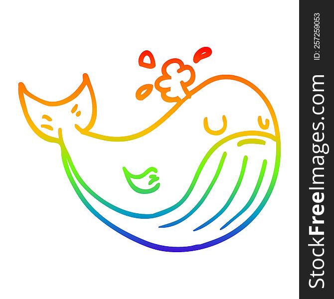 Rainbow Gradient Line Drawing Cartoon Sea Whale