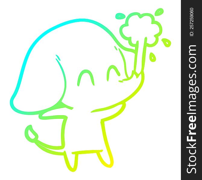 Cold Gradient Line Drawing Cute Cartoon Elephant Spouting Water