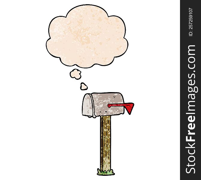 Cartoon Mailbox And Thought Bubble In Grunge Texture Pattern Style