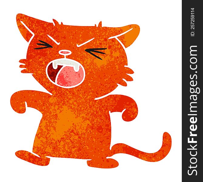 Retro Cartoon Doodle Of A Screeching Cat