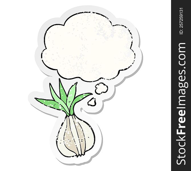 cartoon onion with thought bubble as a distressed worn sticker