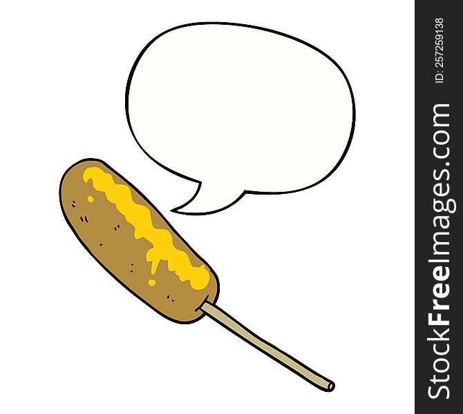 Cartoon Hotdog On A Stick And Speech Bubble