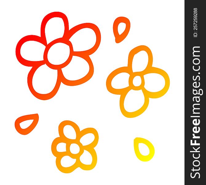 warm gradient line drawing of a cartoon decorative flowers