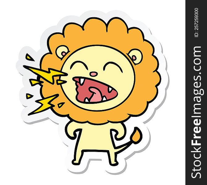 sticker of a cartoon roaring lion