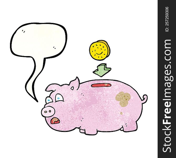 speech bubble textured cartoon piggy bank