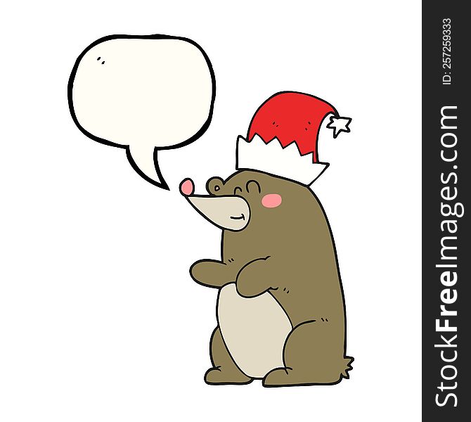 Speech Bubble Cartoon Bear Wearing Christmas Hat