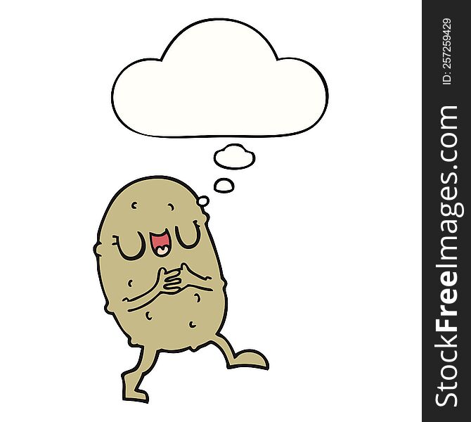 cartoon happy potato with thought bubble. cartoon happy potato with thought bubble