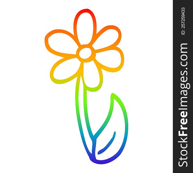 rainbow gradient line drawing of a cartoon spring flower