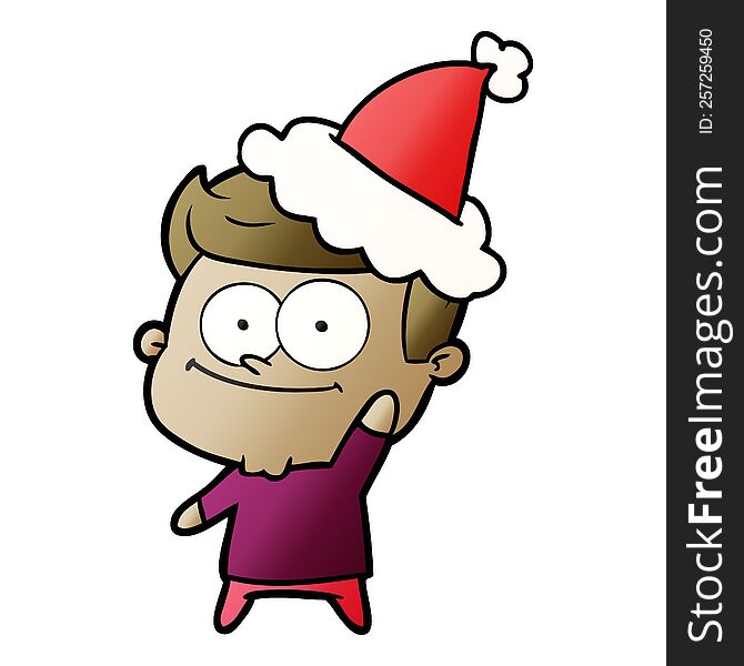 hand drawn gradient cartoon of a happy man wearing santa hat