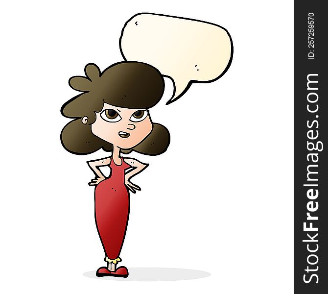 cartoon girl with hands on hips with speech bubble